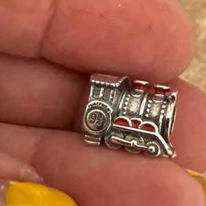 Pandora Silver Train Engine Charm with Red Accents